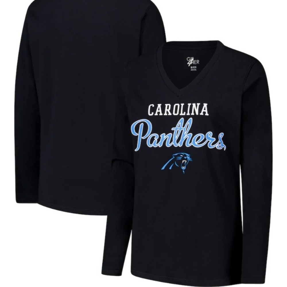 GIII 4Her‎ Carolina Panthers V-Neck Long Sleeve T-Shirt NFL Football XXL NWT